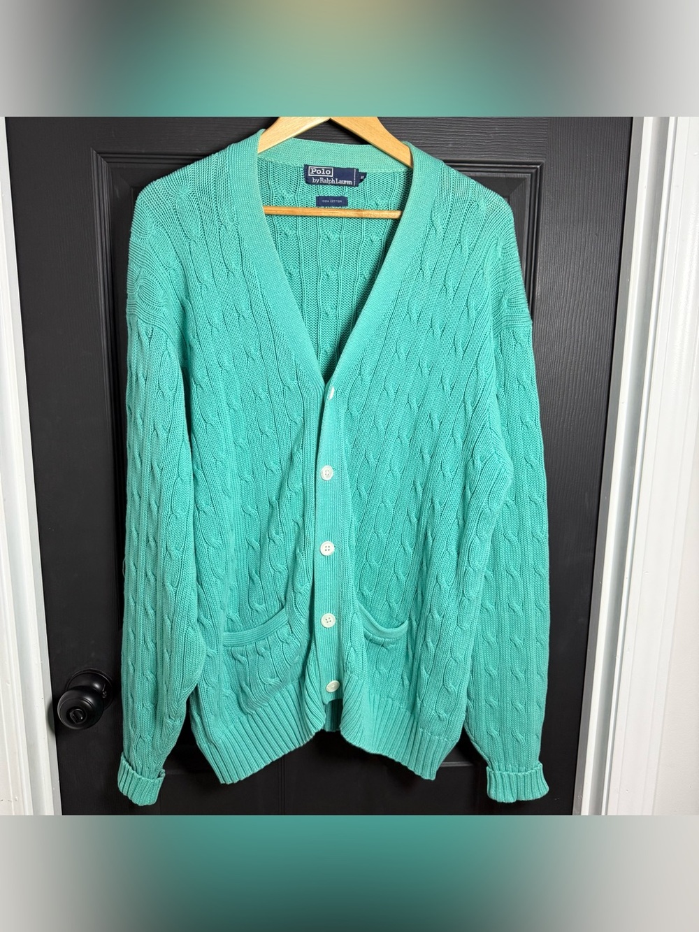 Polo by Ralph Lauren Mint Green Cable Knit Cardigan Vintage 80’s